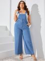 SHEIN Privé Plus Size Women's Denim Overalls Jumpsuit