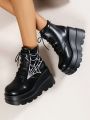 Lace-up High Top Thick Platform Gothic Boots For Women, Increase Height & Combat Style & Outdoor, Wedge Heel & Motorcycle Boots