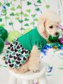 PETSIN St. Patrick's Day Green Heart Knitted Short Sleeve Princess Dress Formal Dress Fluffy Skirt Pet Clothes