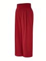 Plus Size Solid Color Pleated Wide Leg Pants