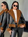 SHEIN Essnce Plus Size Color Block Lapel Collar Jacket