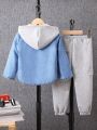 SHEIN Kids HYPEME Toddler Boys' Color Block Jacket And Sweatpants Set