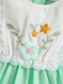 Baby Girls' Romantic 3d Floral Embroidery And Lace Accented Flying Sleeve Woven Dress