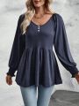 Women's Pleated Sleeve & Ruffle Hem T-shirt