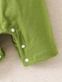 SHEIN Baby Boys' Casual Cute Dinosaur Pattern Embroidery Color-Block Short Sleeve Jumpsuit For Fall