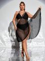 SHEIN Swim Y2GLAM Plus Size Fishnet Hollow Out Perspective Kimono