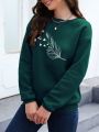 Feather Print Drop Shoulder Sweatshirt