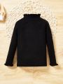 Baby Girls' Comfortable Leisure Half Turtleneck Sweater With Ruffle Hem And Cuffs, Fashionable All-match