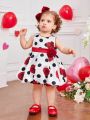 SHEIN Baby Girls' Romantic Rose & Polka Dot Printed Sleeveless Dress