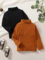 SHEIN Kids EVRYDAY 2pcs Young Boy Turtle Neck Ribbed Knit Tee