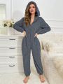 Women's Solid Color Hooded Furry Pajamas