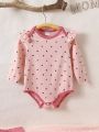 3pcs/set Baby Girls' Casual Heart Print Long Sleeve Bodysuit For Daily Wear In Spring And Autumn