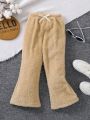 SHEIN Kids Cooltwn Girls (small) Bow Plush Flared Pants