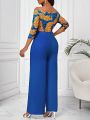 SHEIN Lady Ladies' Off-Shoulder Jumpsuit With Leaf Print