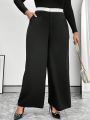 SHEIN Privé Plus Size Women'S Loose Fit Color Block Pants With Elastic Waist