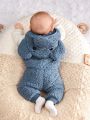 SHEIN Newborn Baby Boys' Cute Elephant Style Hooded Vest, Sweatshirt And Thick Fleece Pants 3pcs Outfit