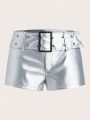 SHEIN ICON Women's Silver Low Waist Shorts