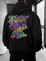 Men's Plus Size Fleece Hoodie With Slogan Printing