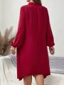 EMERY ROSE Women's Plus Size Loose Fitting Lantern Sleeve Design Dress