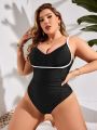 SHEIN Swim Chicsea Plus Size Color Block Edging & Hollow Out Back One-Piece Swimsuit