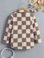 Young Boy Checkerboard Print Teddy Coat