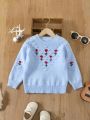 Baby Girls' 3d Embroidery Flower Diamond Pattern Knit Sweater For Winter