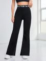 Daily&Casual Sports Pants With Waist Letter Print & Flare Leg