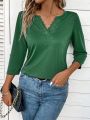 Lace Spliced V-Neck T-Shirt With Cutout Details