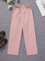 SHEIN Big Girls' Corduroy Casual Pants With Ruffle Hem And Slant Pockets