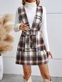 SHEIN Frenchy Women's Plaid Dress With Diagonal Pocket