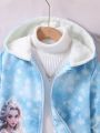 SHEIN Kids SPRTY Girls' Snowflake And Character Print Fleece Lined Hooded Jacket