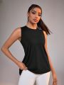 Daily&Casual Women's Round Neck Mesh Panel Backless Sleeveless Vest