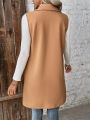 SHEIN Frenchy Sleeveless Woolen Vest With Single Button Closure And Pockets