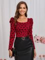 SHEIN Clasi Valentine Day Heart Print Gigot Sleeve Tee