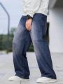 Men Slant Pocket Loose Fit Wide Leg Jeans