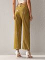 RiRi Solid Color Slanted Pockets Straight-Leg Pants