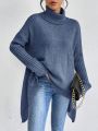 SHEIN Essnce Turtleneck Asymmetrical Hem Drop Shoulder Sweater