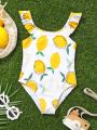 Baby Random Lemon Print ruffle Trim One Piece Swimsuit