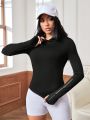 Daily&Casual Women's Reflective Logo Hooded Sports Sweatshirt With Thumb Holes For Night Running, Fitness, Outdoor Activities And Leisure