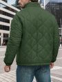 Men Plus Slant Pockets Drop Shoulder Zipper Quilted Coat