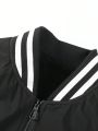Men's Baseball Collar Jacket With Stripes & Letter Print