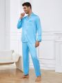 Men Solid Lapel Neck PJ Set