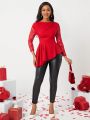 SHEIN Lady Valentine's Day Splicing Lace Irregular Hem Peplum T-Shirt