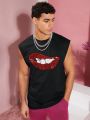 Manfinity Unisex Men's Sparkly Mouth Pattern Knit Tank Top For Casual Wear