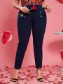EMERY ROSE Valentine's Day Plus Size High Waisted Pants With Double-Breasted Detail