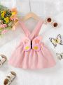 Baby Girls' Lovely Butterfly & Flower Embroidery Overalls Dress, Spring