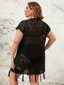 SHEIN Swim BohoFeel Plus Size Hollow Out Knitted Kimono Cardigan