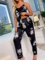 Floral Print Satin Cami Top & Pants PJ Set