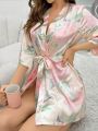 Floral Printed Satin Bathrobe