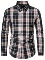 Manfinity Homme Plaid Pattern Turn Down Collar Long Sleeve Shirt